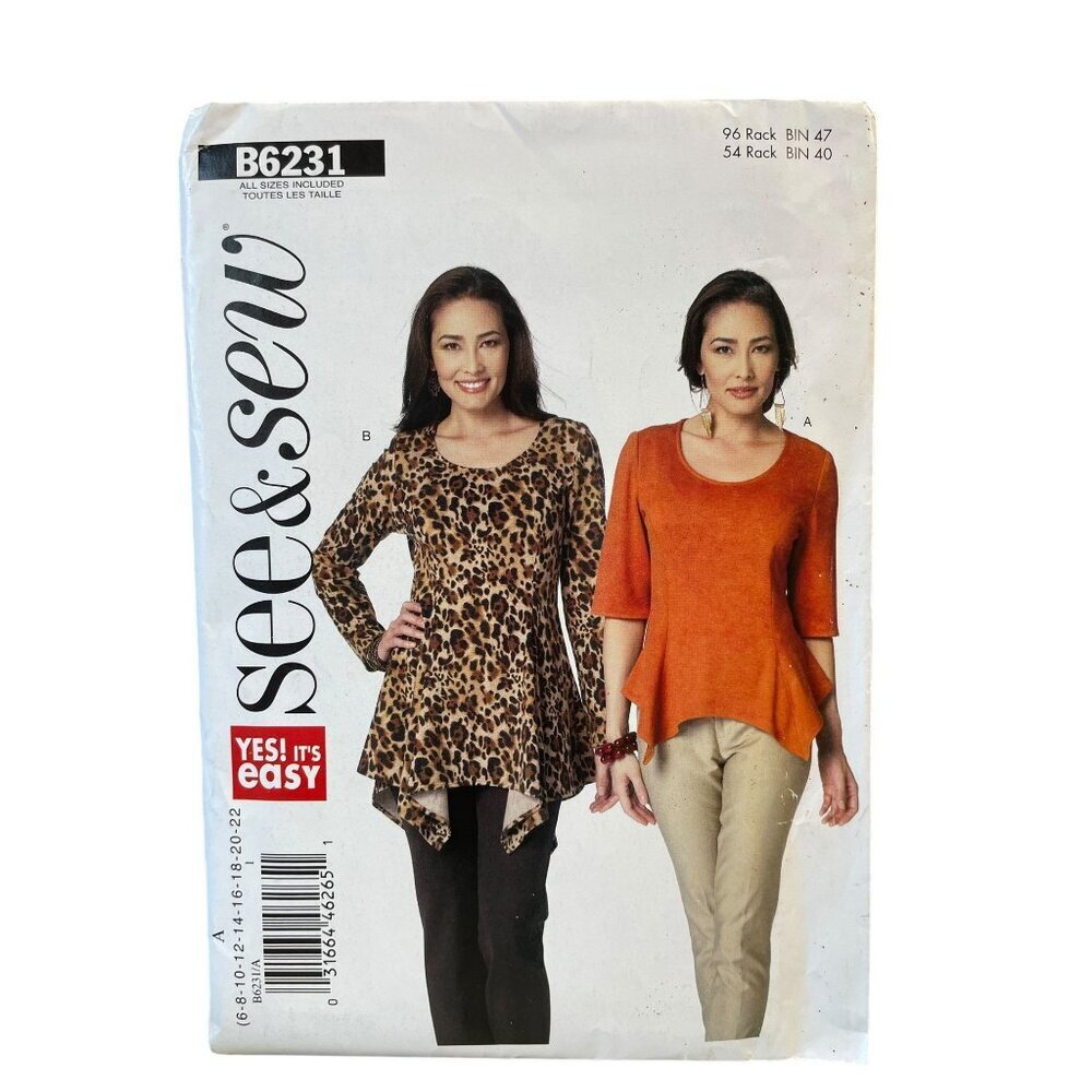 Butterick B6231‎ Misses Top Sewing Pattern Size 6-22